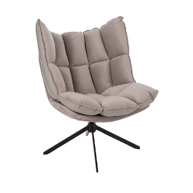 Fauteuil relax pivotant Pietra - tissu gris métallisé - design contemporain - structure bois massif et piètement en métal noir_0
