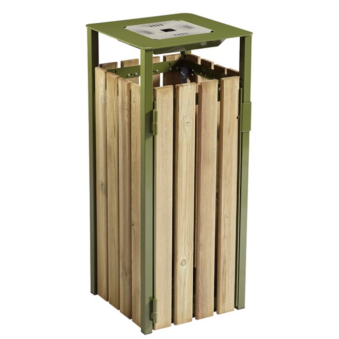 Poubelle pour espaces verts avec cendrier intégré - 110L - Acier et bois résineux traité_0