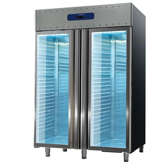 Réfrigérateur 1400 litres en inox avec portes en verre, gn 2/1, -2°/+8°c, 85 mm isolation - BMC0003/FGM_0