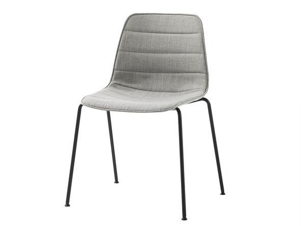 Lot de 2 chaises 4 pieds métal et revêtement tissu rembourré avec surpiqûres_0