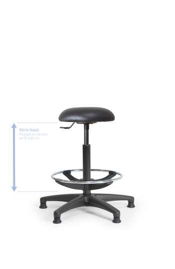 Tabouret atelier Cerclo - tissu enduit noir - vérin haut - repose-pied - réf : CERFIXSNVHRPP_0