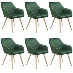 Tectake Chaise MARILYN en velours matelassé - vert foncé/or, Lot de 6 -405754 - vert 405754_0