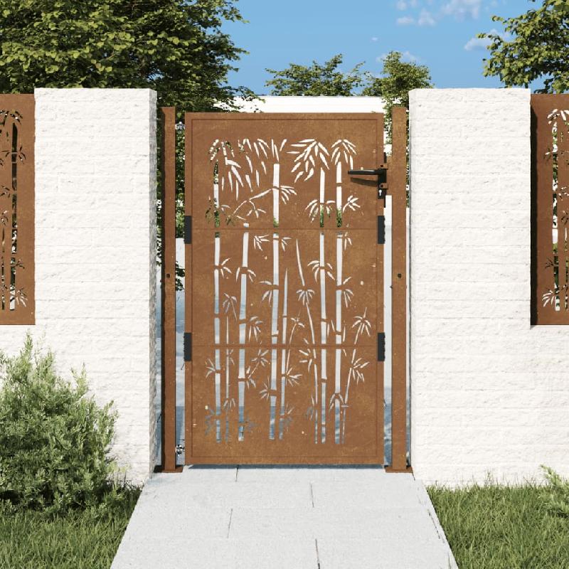 Vidaxl portail de jardin 105x130 cm acier corten design de bambou 153186_0