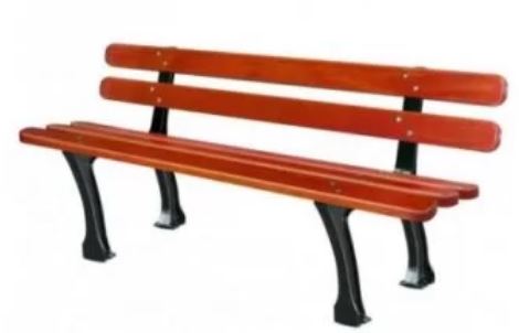 Banc public Lugo - 5 lames en bois exotique certifié FSC - 180 cm - Pieds en fonte traitée antirouille_0