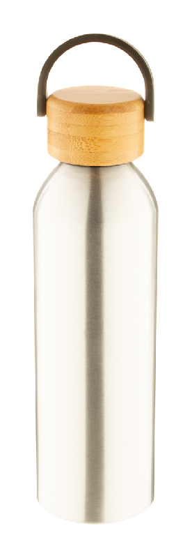 Bouteille en aluminium 600 ml - couvercle en bambou - couleur argenté_0