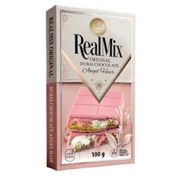 Carton de 30 tablettes | REALMIX Chocolat Rose Angel Hair Dubaï au lait, pistaches et barbe à papa | Fabriqué à Dubaï U.A.E. | 100 g - 9120060950938_0