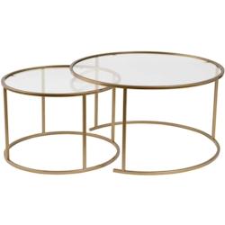Ensemble de 2 tables gigognes rondes en métal et verre Auruma doré verre transparent Hanah Home - 8684283511693_0