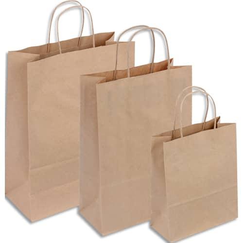 Lot 50 sac en papier kraft brun 100 g/m². Poignées torsadées. Dimension 32x44cm. Soufflet latéral 12 cm_0