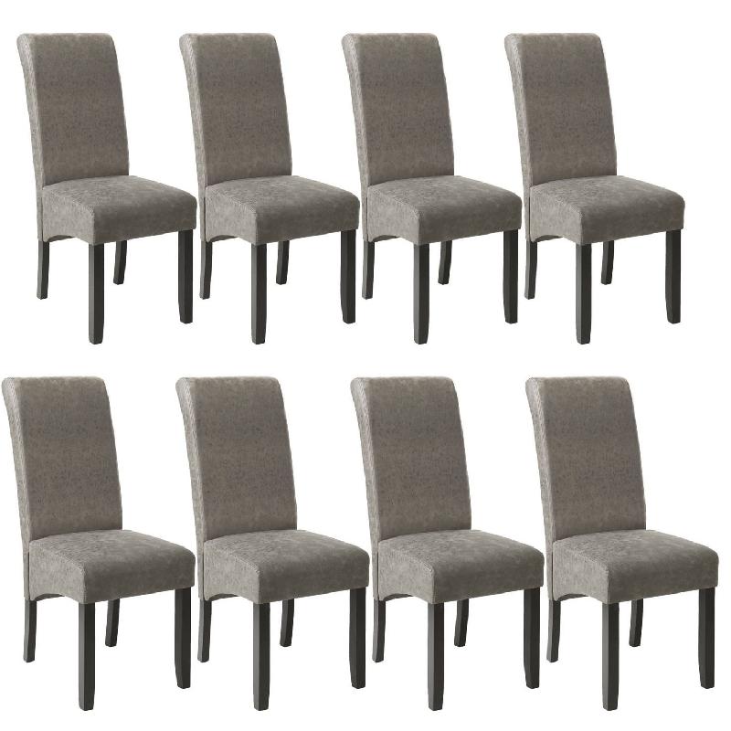 Lot de 8 chaises design carré élégant - Pieds noirs - Sièges gris pour salon, cuisine et salle à manger - 08_0000072_0