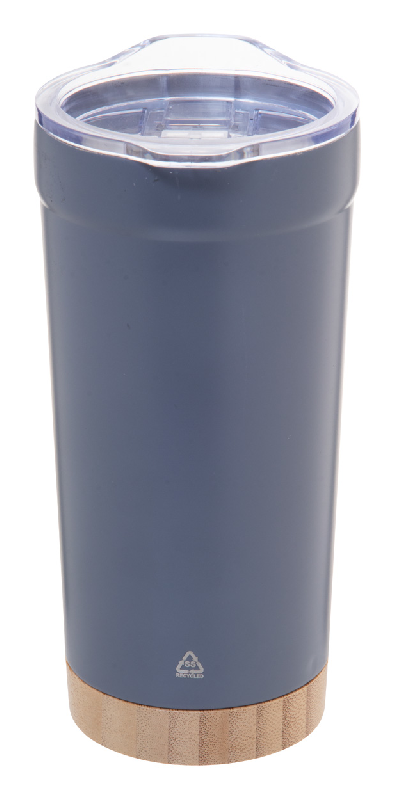 Mug thermos - isotherme à double paroi en acier inoxydable recyclé avec base en bambou - 600 ml_0