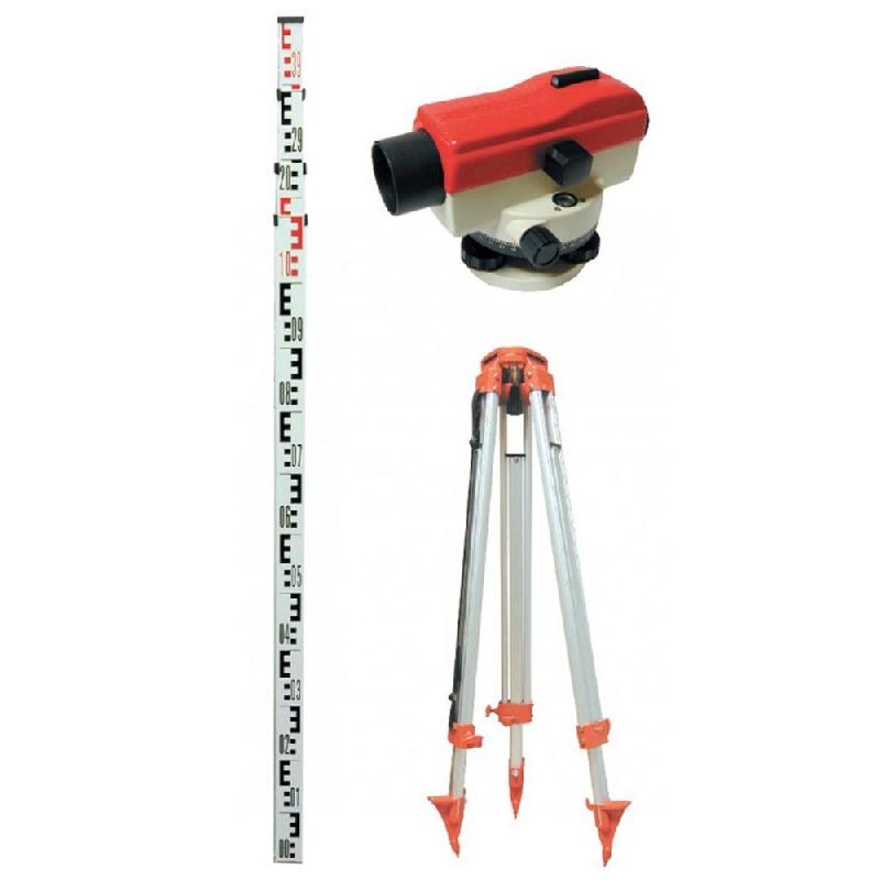 Niveau optique de chantier automatique 32X - Pack avec trépied aluminium et mire télescopique 4x1m - Réf. 00211S_0