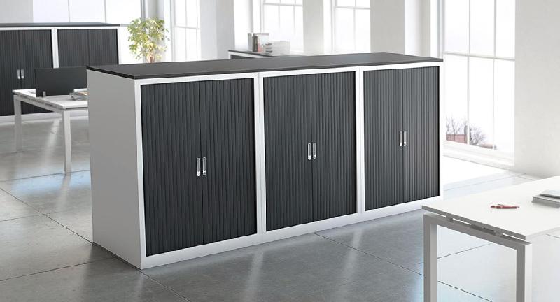 Armoire à rideaux Metalic - ADC - gamme Metalica avec top de finition en mélaminé pour bureaux_0