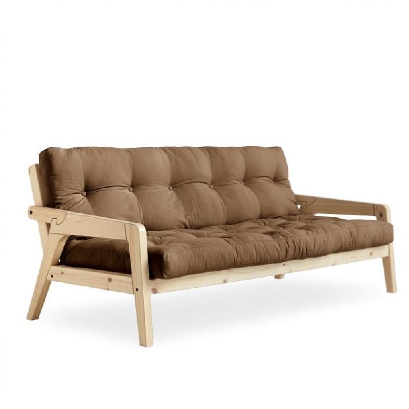 CANAPÉ CONVERTIBLE FUTON GRAB PIN NATUREL COLORIS MOCCA COUCHAGE 130 CM._0