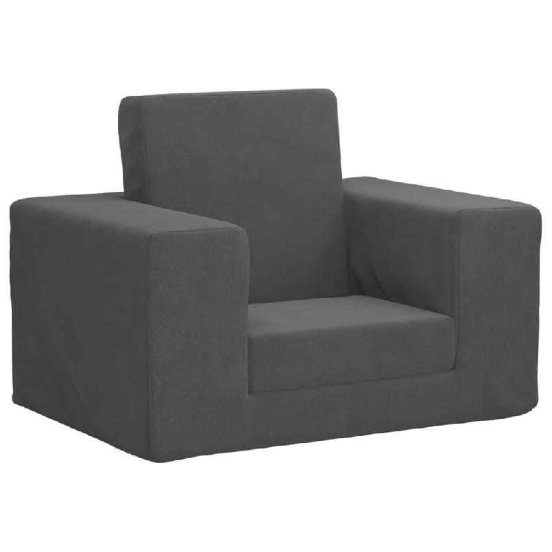 Canapé pour enfants en peluche douce anthracite - Housse amovible et convertible en mini canapé-lit_0