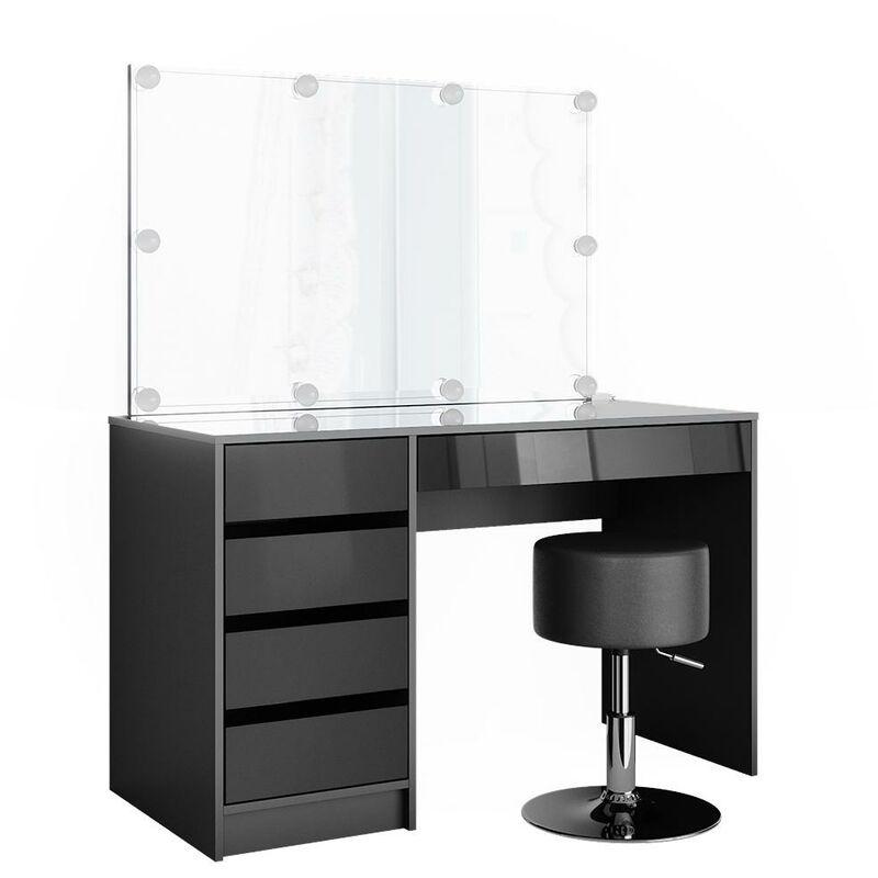 Coiffeuse Miroir LED Et Tabouret Anthracite - Éclairage Pro Et Design Glamour
