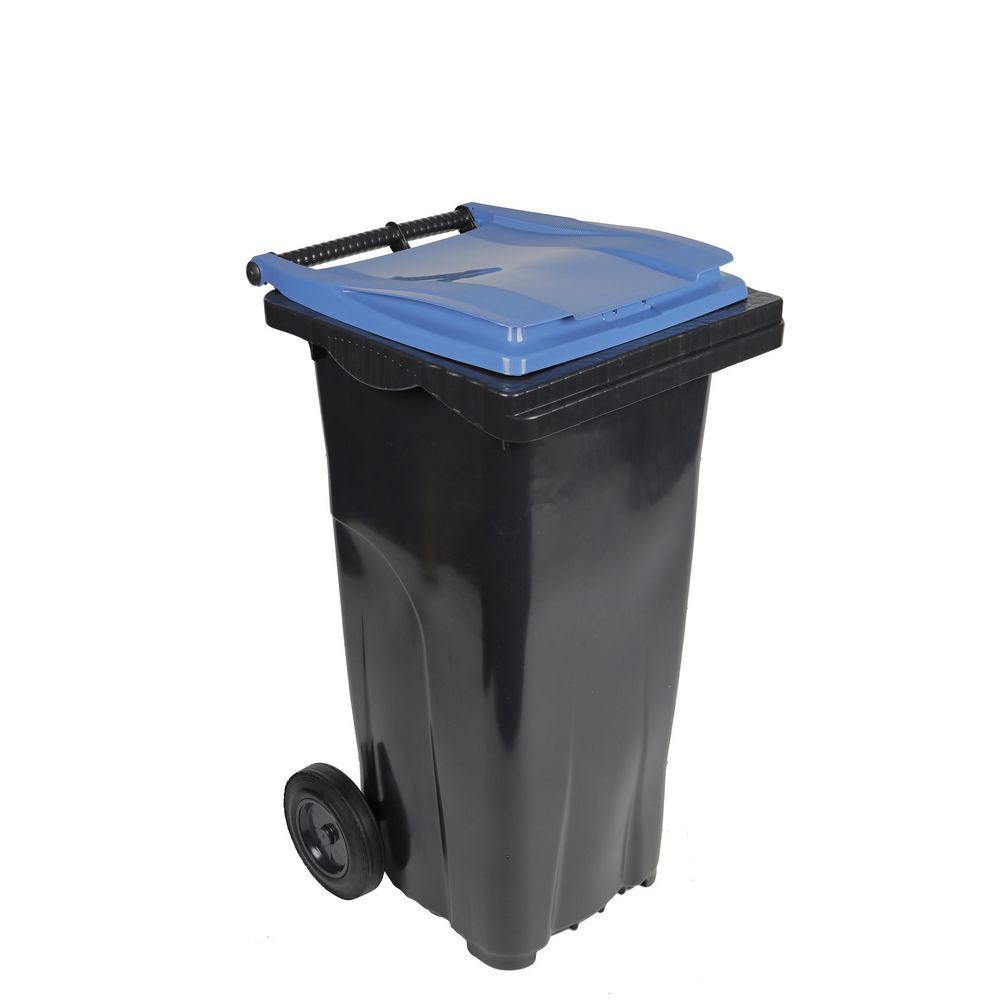 CONTENEUR POUBELLE MOBILE 2 ROUES - 120 LITRES PRISE FRONTALE - COUVERCLE BLEU
