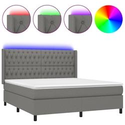 Décoshop26 - Lit LED avec sommier, tête de lit réglable, matelas 160x200 cm et surmatelas - tissu gris foncé_0