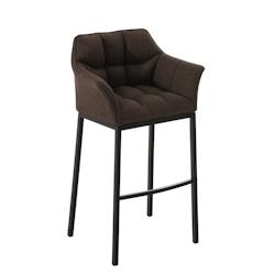 Décoshop26 - Tabouret de bar chaise haute de comptoir couture carrées assise en tissu marron 4 pieds stables en métal noir 10_0004702 - marron 3000_0