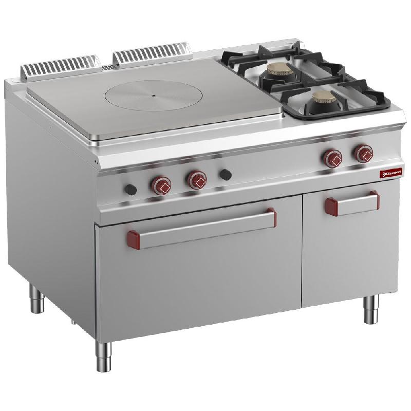 Diamond - Fourneau taque coup de feu, 2 feux, four GN 2/1, armoire neutre fermée - réf. G9/T2BFA12-N - gris inox AKS-G9/T2BFA12-N_0