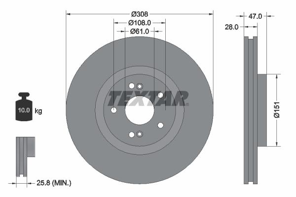 Disque de frein Textar 92174003 - ventilé de l'extérieur - avant - boîte de 1 disque_0