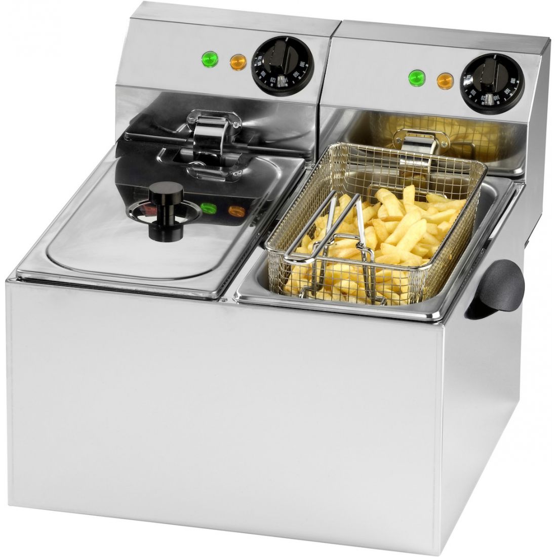 Friteuse de comptoir 2x4 litres SARO - 220V - Construction inox avec thermostats de sécurité et têtes amovibles_0
