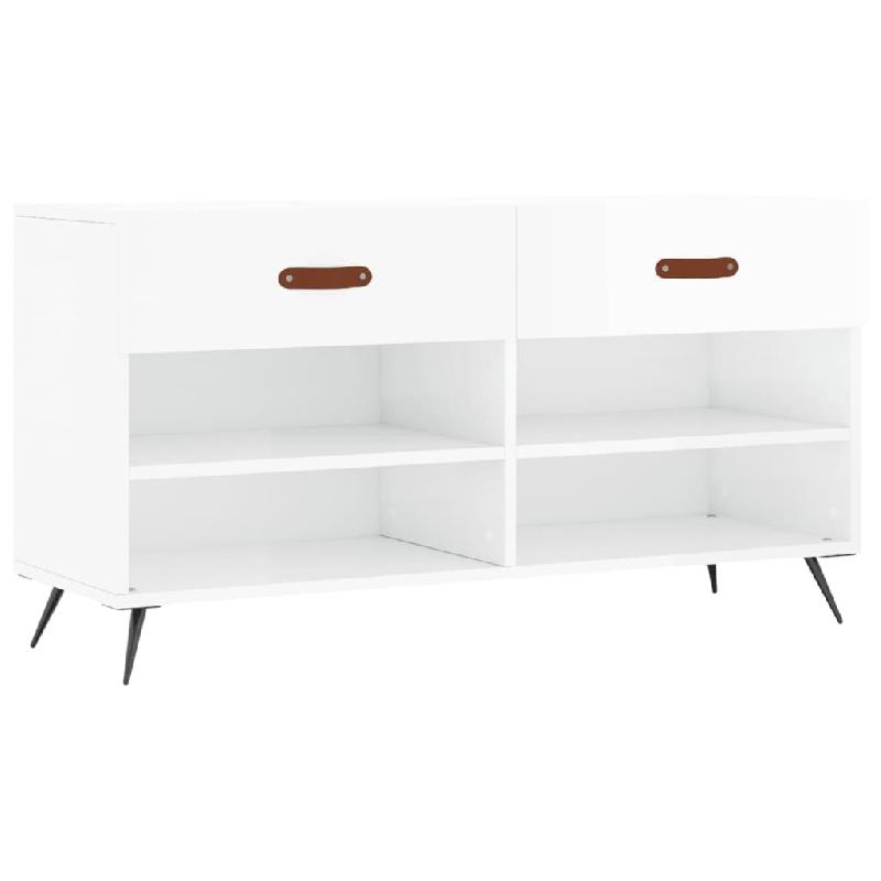 Helloshop26 - Banc à chaussures bottes commode étagère meuble entrée rangement brillant 102 x 35 x 55 cm bois d'ingénierie blanc 02_0022893 - bla_0