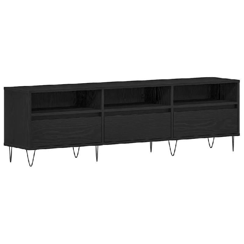 Helloshop26 - Meuble TV moderne rectangulaire fonctionnel salon 150 x 30 x 44,5 cm en bois d'ingénierie chêne noir 02_0051928 - noir Bois massif 300_0