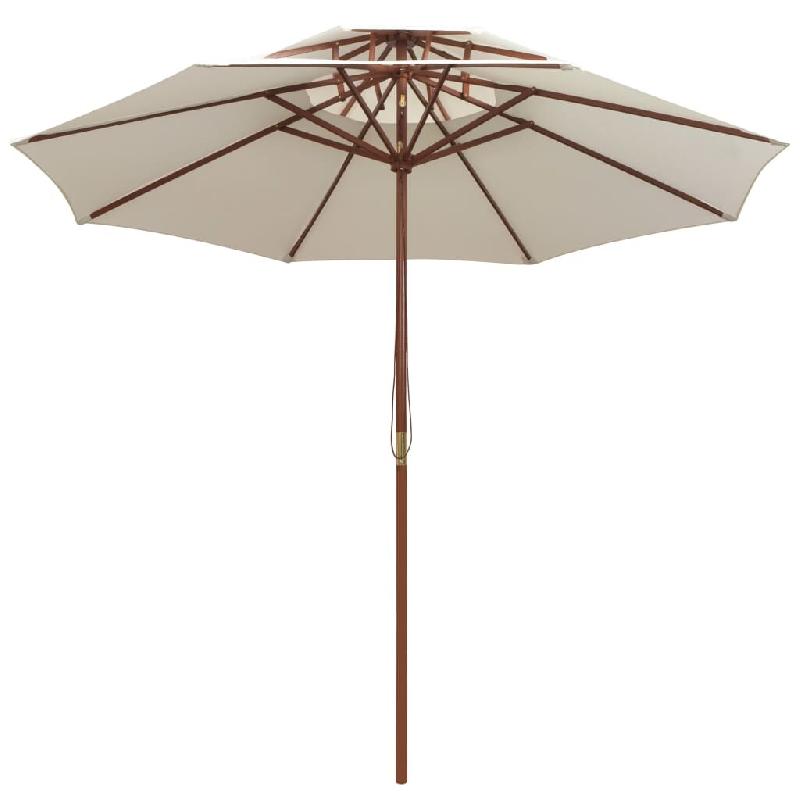 Helloshop26 - Parasol mobilier de jardin terrasse 270 x 270 cm poteau en bois blanc crème 02_0008413 - 3000449447760_0
