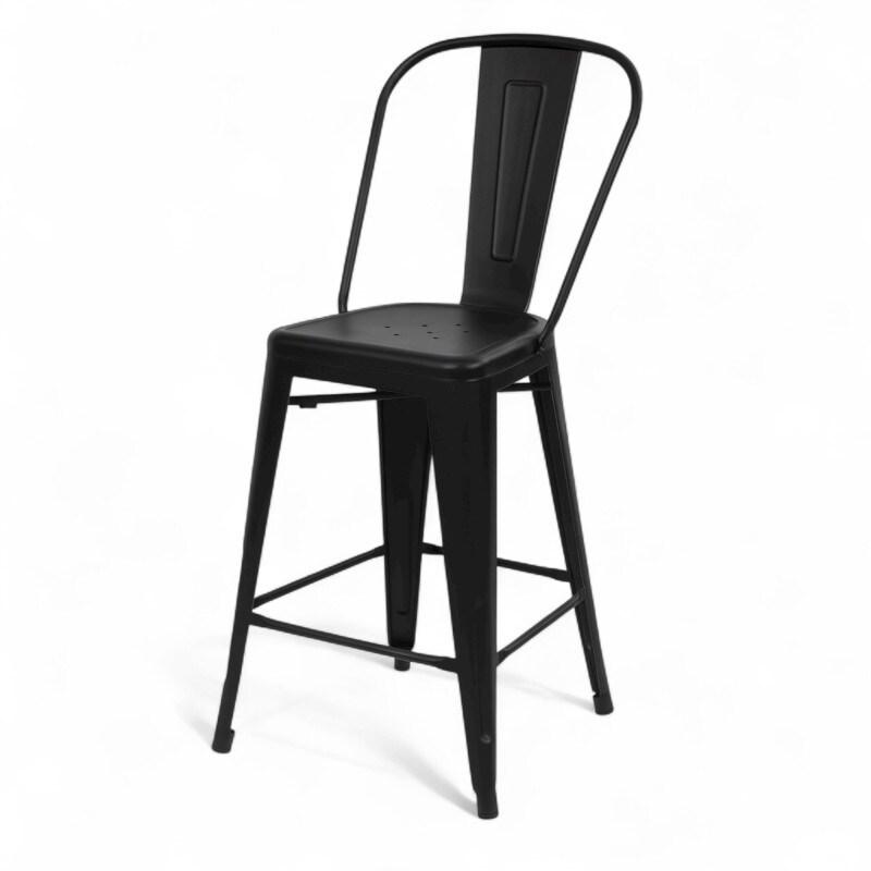 Kosmi Chaise de bar industrielle en métal noir mat avec dossier – hauteur assise 66 cm – style vintage et robuste - noir métal 3760301698159_0