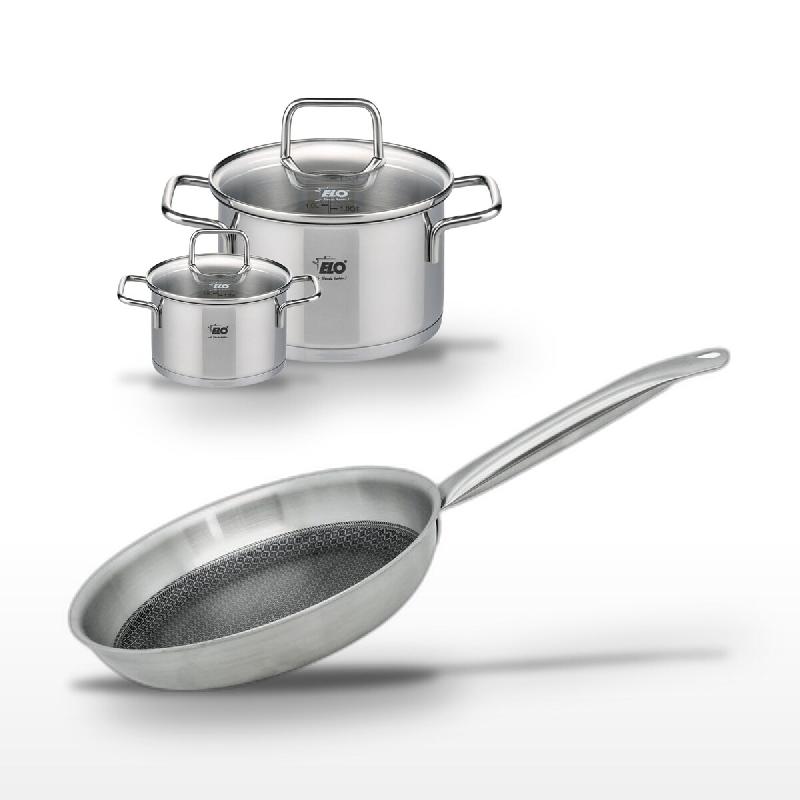 Lot 2 Faitouts 12/20cm et Poêle 28cm Elo Relief Solution - gris 3176239958942_0