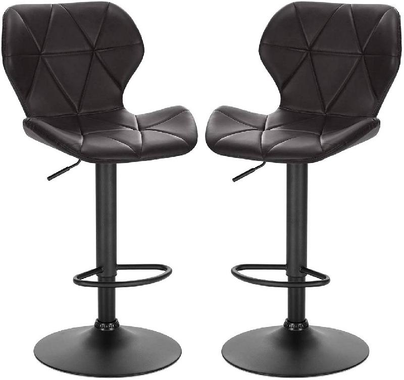 Lot de 2 tabourets de bar en cuir synthétique anthracite - hauteur réglable et rotation 360° - design moderne_0
