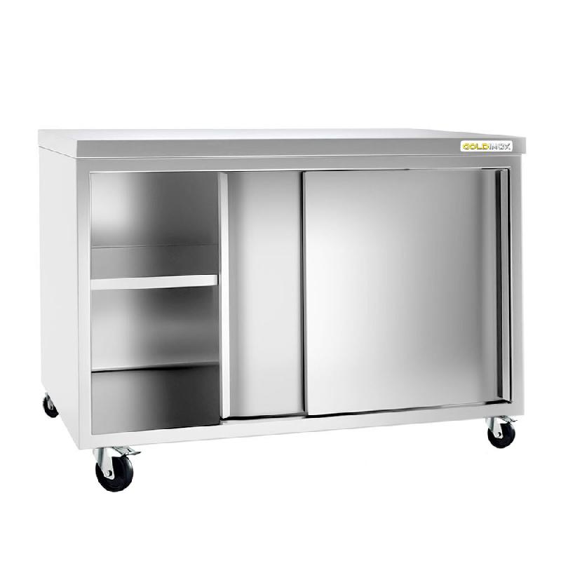 Meuble bas inox 1200x600 mm sur roulettes PREMIUM - GOLDINOX - gris inox 3701770810239_0