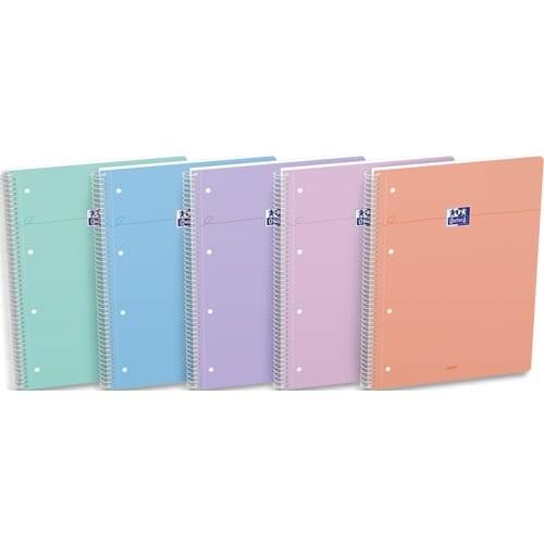 Oxford Lot de 5 Cahier Smart rel. Spirale A4+, 160p./80 feuilles 90g/m², Séyès, coloris pastels assortis (5) - 3020120220154_0
