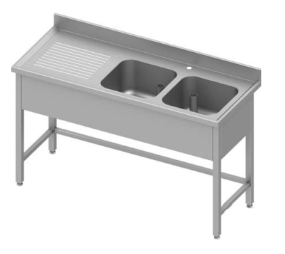 Plonge inox renforcée adossée - 2 bacs à droite - sans étagère - 1800x600x900 mm - Référence 934556180_0