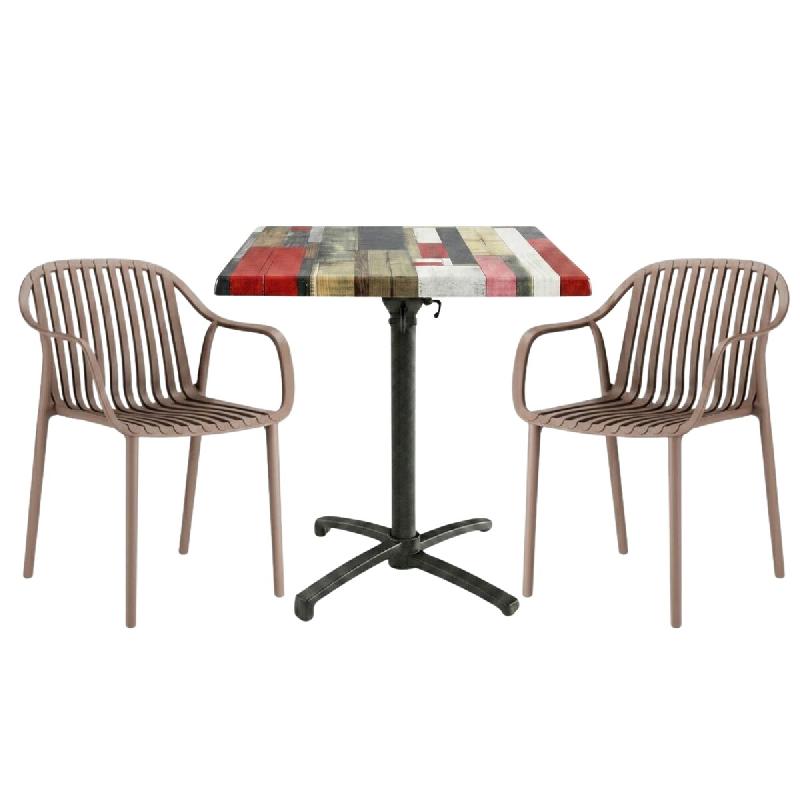 Table extérieure red street 70x70 cm pied t-one pliable avec 2 fauteuils salou - tigaone - 3701680324925_0
