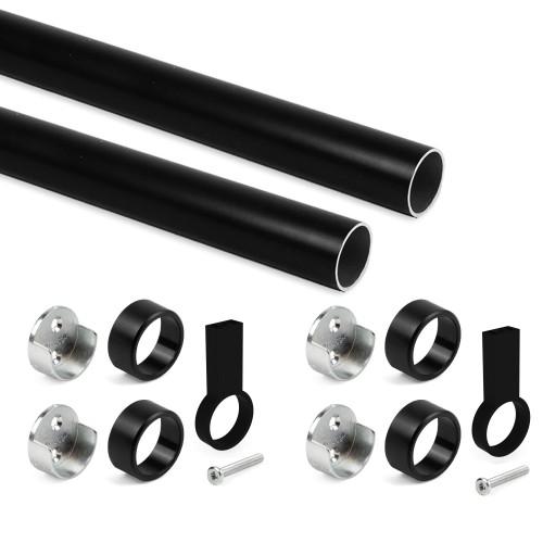 TUBE PENDERIE ROND 28 MM - ALU - AVEC SUPPORTS - PAR 2 - NOIR - 750MM EMUCA