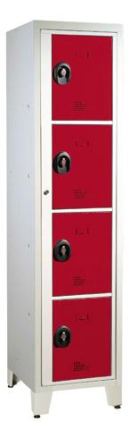 VESTIAIRE VISITABLE LDÉAL COLLÈGE - 1 COLONNE 4 CASIERS MONOBLOC GRIS ROUGE