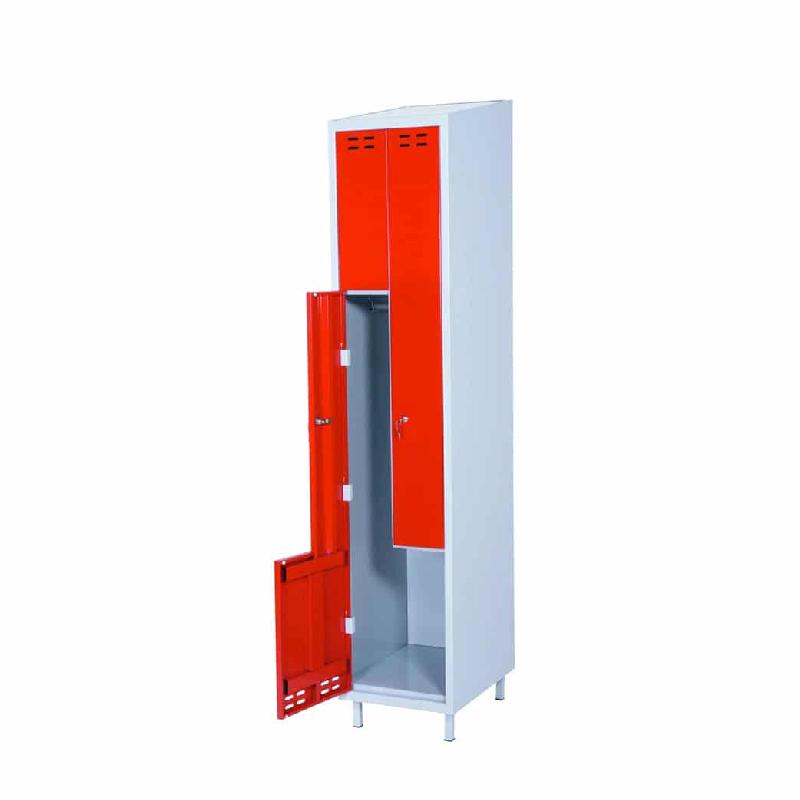 Vestiaire multicases 2 cases en Z - toit en pente - grilles de ventilation - porte laquée rouge_0