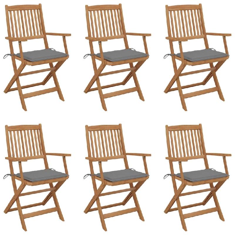 VidaXL Chaises Pliables De Jardin Lot De 6 Avec Coussins Bois D Acacia - gris 3074941_0