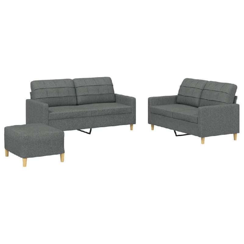VidaXL Ensemble de canapés 3 pcs avec coussins Gris foncé Tissu Modèle Atlas Office Select - 3201283_0