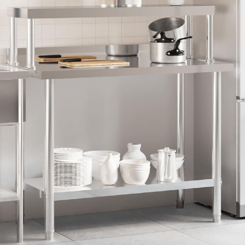 Vidaxl table de travail de cuisine avec étagère 110x55x120 cm inox 3208896_0