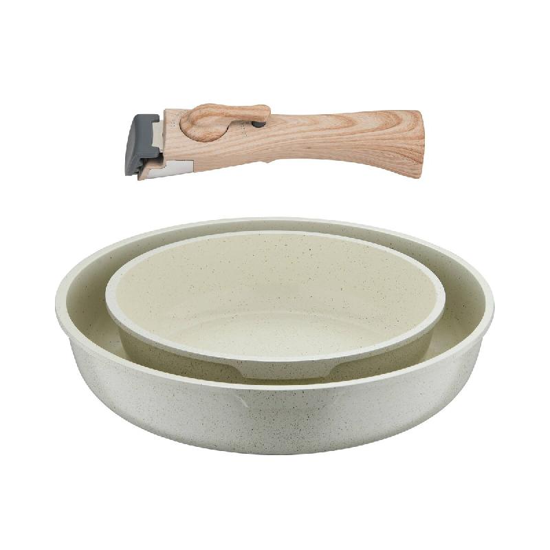 BERGNER Click&Cook - Jeu de 2 Poêles Ø22/Ø26 cm en Aluminium Coulé Blanc avec Manche Amovible - Q4962_0