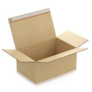 CAISSE CARTON BRUNE DOUBLE CANNELURE MONTAGE INSTANTANÉ FERMETURE ADHÉSIVE RAJA 59X39X28 CM