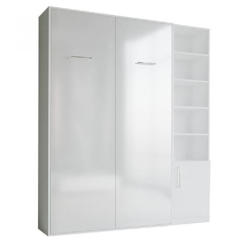 COMPOSITION ARMOIRE LIT SMART-V2 FAÇADE BLANC BRILLANT 140*200 CM BIBLIOTHÈQUE BLANC MAT_0