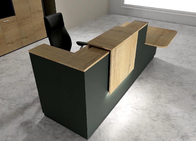 Comptoir d'accueil bi-colore avec PMR Delta et réhausse - Droite, Noir, Non, 282, Chêne veiné_0