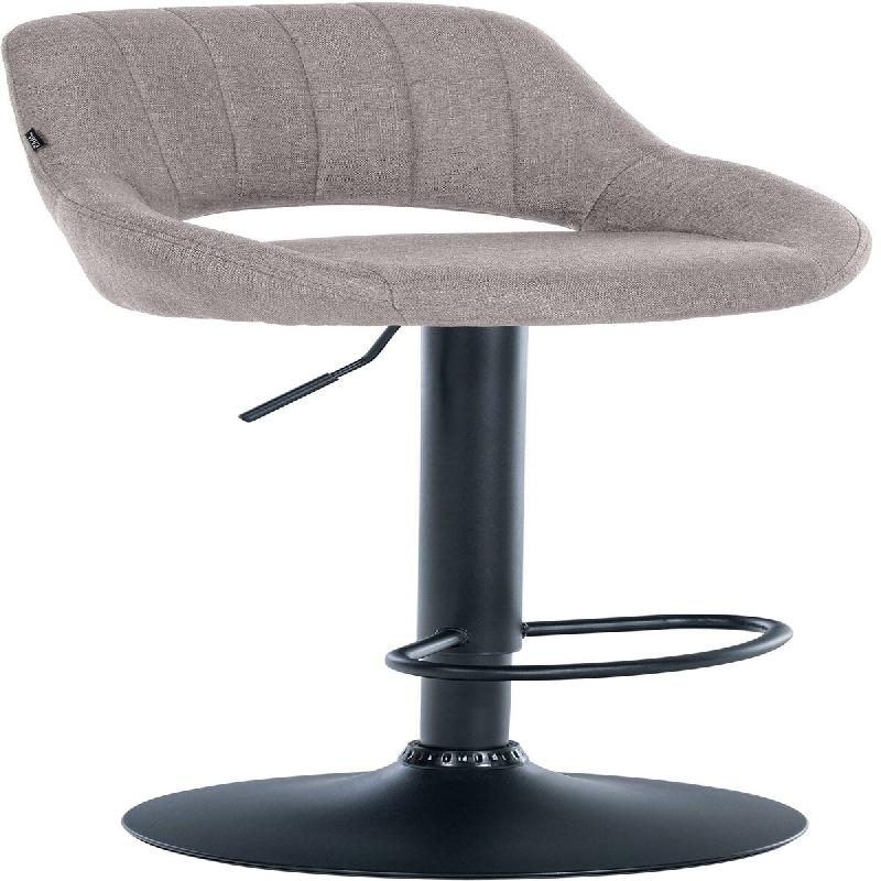 Décoshop26 - Tabouret de bar x1 réglable en hauteur en tissu gris dossier ajouré et pied métal noir 10_0005944 - gris métal 3000265308559_0