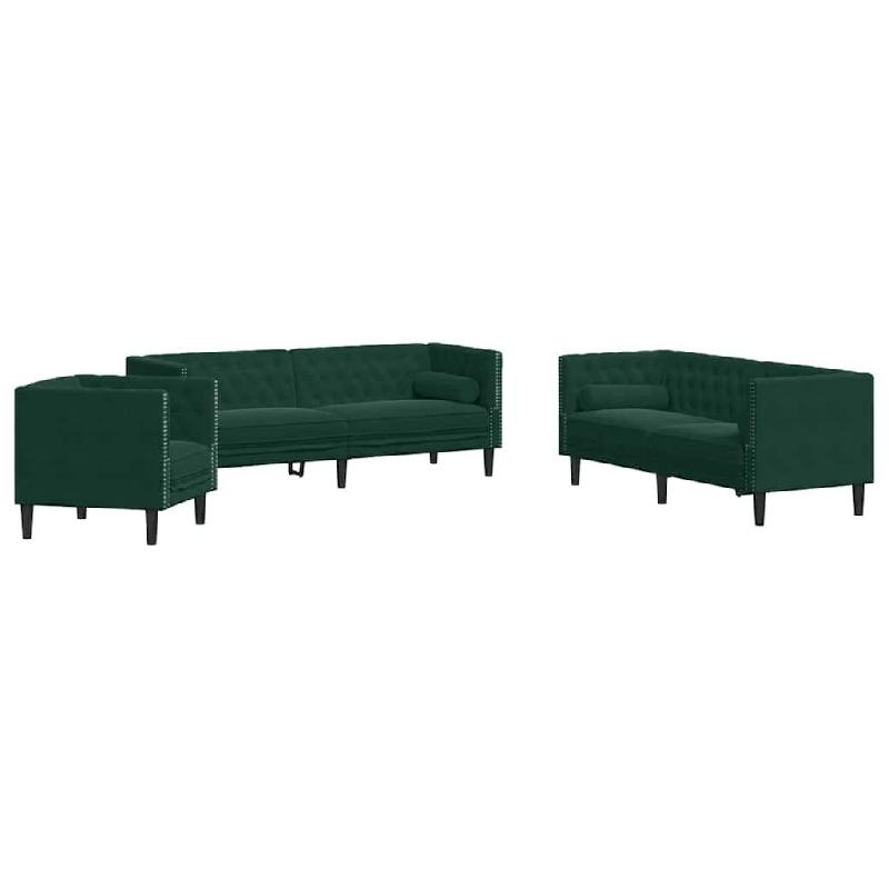 Ensemble de canapé Chesterfield et traversins 3 pcs vert foncé Modèle Vervélis - 8721012289741_0