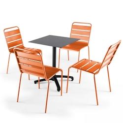 Oviala Business Ensemble table de jardin stratifié noir et 4 chaises orange - orange métal 108199_0