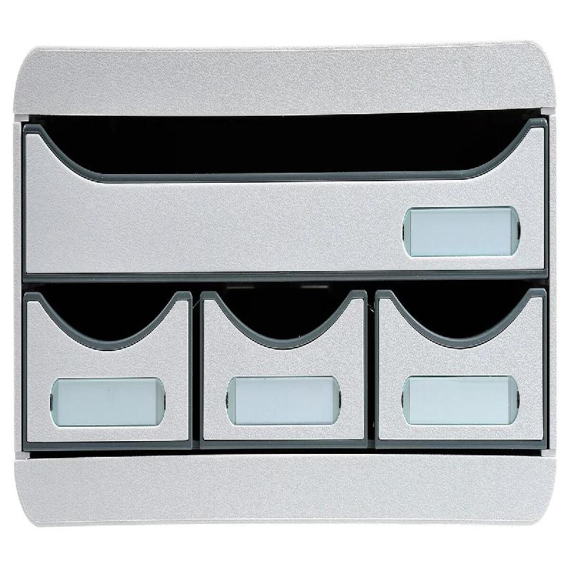 Exacompta - Réf. 319740D - TOOLBOX - Caisson de rangement à 4 tiroirs - Dimensions extérieures : Prof. 27 x l 35,5 x H 13,5 cm - Gris lumière - gr_0