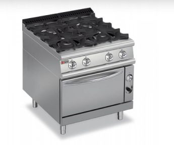 Fourneau de cuisson professionnel Baron - 4 feux sur four à gaz ou électrique - Chambre inox et thermostat réglable_0